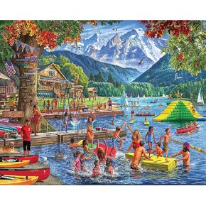 White Mountain Summer Camp Puzzle 1000 Piece Vintage Collage Jigsaw Puzzles for Adults