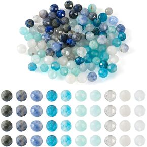 Pandahall 100Pcs 3mm Faceted Natural Stone Beads AAA Natural Gemstone Beads Natural Aquamarine Beads Energy Crystal Healing Power Gemstone for DIY Bracelet Necklace Earring Jewelry Making