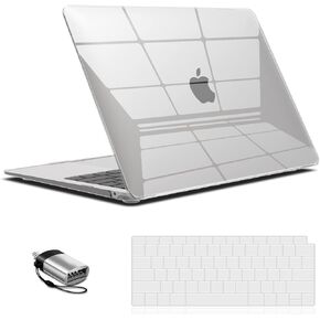 IBENZER Compatible with New 2022 2021 2020 MacBook Air 13 inch Case M1 A2337 A2179 A1932, Hard Shell Case with Keyboard Cover & Type C for Apple Mac Retina with Touch ID, Crystal Clear, AT13CYCL+1TC