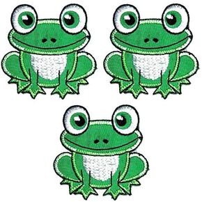 Umama Patch Set of 3 Green Frog Cute Animal Cartoon Sticker Patches Frog DIY Applique Embroidered Sew Iron on Patch Emblem Clothing or Reward Gift