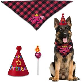 Dog Birthday Bandanas with Embroidery Stylish Plaid, Birthday Supplies for Cats Puppies,Adjustable Birthday Dog Hat, Multiple Color Gifts, Pet Bandanas for Small Medium Large Dogs (Blue)