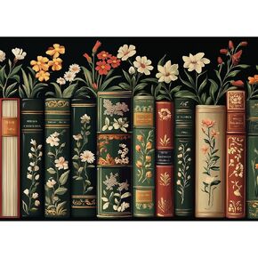 Bgraamiens Vintage Wildflower Books 1000 Piece Jigsaw Puzzle – Aesthetic Floral Book Spines Puzzle for Adults and Teens, High-Resolution Print, Relaxing Artistic Puzzle Gift