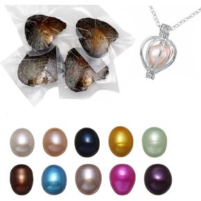 Freshwater Pearl Oyster Cultured Love Wish Round Pearls Various Shining Meaningful Color, Oysters with Pearls Inside with DIY Necklace Pearl Kit Gift for Women
