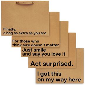 MilkToast Brands Funny Gift Bags Set of 5 – Large 16 x 6 x 12 inch Kraft Gift Bags with Snarky Sayings – Reusable, Eco-Friendly Gag Gift Wrapping for Birthdays, Holidays, Mother's Day, Father's Day