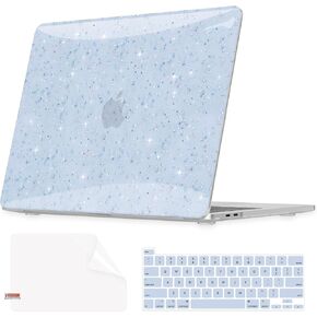 for MacBook Pro 13 inch Case 2025-2023 M2 2022-2016 M1 A2338/A2289/A2251/A2159/A1989/A1708/A1706, Glitter Sturdy Hard Shell Cover with Screen & Keyboard Cover for Touch Bar/Non-Touch Bar, Blue
