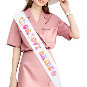 JOYMEMO Groovy Bride Sash for Women - Groovy Bachelorette Party Decorations , Hippie Disco Groovy Themed Bridal Shower Engagement Wedding Party Supplies