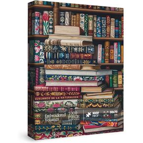 Vintage Bookshelf Puzzle for Adults 1000 Pieces, Book Flower Jigsaw Puzzles Library, Retro Aesthetic Art Challenging Puzzle