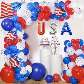 138 PCS 4th of July Balloon Arch Decorations, Red White and Blue Balloon Garland with Patriotic Foil Balloons for 4th of July Decorations Independence Day Memorial Day Party Supplies