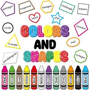 Colors and Shapes Bulletin Board Decorations Crayon Colors Recognition Classroom Decorations Shapes Educational Cutouts Colorful Back to School Chalkboard Wall Decor for Toddler Kindergarten Preschool