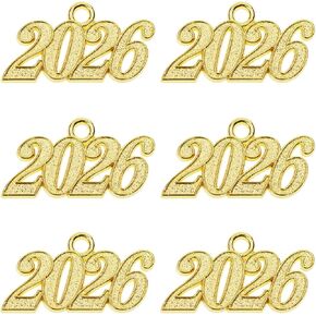 Shapenty Metal Year Signet 2026 DIY Pendant Charms for Graduation Tassels Bracelet Necklace Earrings Keychain Zipper Pulls Cellphone Craft Jewelry Making Christmas Party Decoration, 6PCS