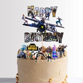 Video Game Happy Birthday Cake Topper 15cm + 7 Characters + Wafer Paper Badge Party Supplies Decoration Supplies for Kids Adults Girls Boys JUSTCAKETOPPERS