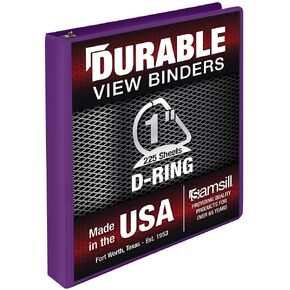 Samsill Durable 1 Inch Binder, Made in The USA, D Ring Binder, Customizable Clear View Cover, Plum Purple, Holds 225 Pages
