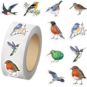 500PCS Birds Stickers for Kids 10 Styles Sticker Rolls Cartoon Birds Stickers Birds Party Favors Waterproof Vinyl Stickers(500 Per Roll)