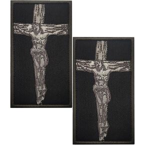 2PCS Jesus Cross Patch Embroidered Patches Tactical Morale Patch Hook and Loop