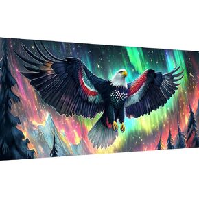 LOMSIOY 5D Large Diamond Art Kits for Adults, Eagle Diamond Painting Kits for Beginner, Aurora Diamond Art with Round Full Drill Rhinestone Crafts Gem Arts for Home Wall Decor 31.5x11.81 inch