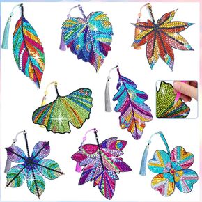 WUBOMJIO Diamond Art Painting Bookmarks Crafts for Beginners - Easy-to-Use Diamond Painting Kit for Stunning DIY Creations. Diamond Art Kits for Adults/Kids and Art Lovers (Leaves)