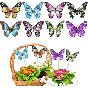 starfa lab 8 Pcs Butterfly Diamond Art Kits for Adults,Diamond Painting Kit for Garden Decor,Butterfly Stakes Craft Kits for Porch,Balcony,Yard