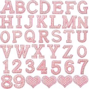 40PCS Pearl Rhinestone Letters Numbers Patches Self Adhesive Alphabet A-Z Glitter Number 0-9 Heart Pearls Repair Patch Stickers for DIY Clothing Bags Backpacks Crafts Decor