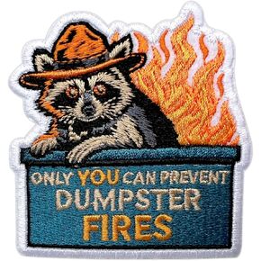 Only You Can Prevent Dumpster Fire 3" Iron On Patch, Raccoon Cowboy Fabric Patches for Clothes Backpacks Hats Jeans Bags, Embroidered Patches, DIY Sew on or Iron on Patch, Gifts for Boy Girl