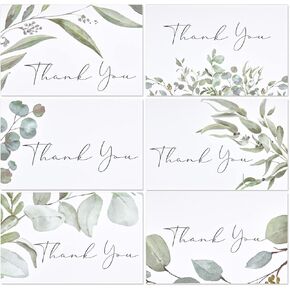 Crisky 50 Pack Greenery Thank You Greeting Cards with Envelopes & Stickers.6 Design Watercolor Greenery Greeting Cards Perfect for: Wedding/BabyShower/Birthday/Graduation. 4x6 Folded, Tented, Bulk