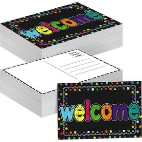 100 Pcs Welcome Postcards Stamps for Student Kids Bulk Chalkboard Bright Postcard Stamps Welcome to Our Class Post Cards Welcome Greeting Cards Back to School Teacher Supplies Postcards
