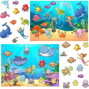24 Sheets Ocean Sea Animal Stickers for Kids - Cute Fish Marine Life, Tropical Shark, Adhesive DIY Make Your Own Under The Sea - Ocean Theme Party Decorations