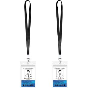Badge Holder/Id Card Holders (2 Extra Thick Clear ID Cases + 2 Black Lanyards)