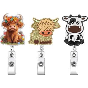 3 PCS Retractable Cow Badge Reel, Cute Badge Holder for Nurse Medical Assistant Doctor Student