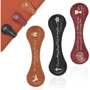 Christian Magnetic Leather Bookmark,3 Pcs Vintage Bible Leather Bookmarks, Inspirational Christian Bookmarks, Religious Bible Verse Bookmarks, Clips Gifts for Women Men Reading Lovers