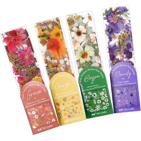 4 Pack 20 Sheets Pressed Flower Bookmarks Pretty Floral Bookmark Flower Acrylic Bookmarks for Women Bookmark Reading Gift