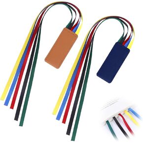 2PCS Colorful Bible Ribbons Bookmarks, Bible Bookmark with 5color Ribbons for Books Novel, Artificial Leather Multiple Page Marker Reading Lovers Students Teachers, Christmas Gift (Brown Blue)