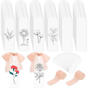 Framendino, 100 Pack Transparent Acrylic Bookmark Blanks Clear DIY Bookmarks with Ribbons for Crafts Wedding