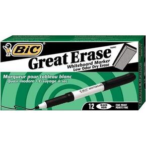 BIC Great Erase Grip Low Odor Dry Erase Marker, Fine Point, Black, 12 Dry Erase Markers (3 Packages of 12 Dry Erase Markers)