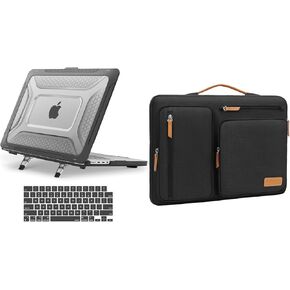 MOSISO Compatible with MacBook Pro 16 inch Case 2024-2021 Release M3 A2991 M2 A2780 M1 A2485,Honeycomb Shockproof Heavy Duty TPU Bumper Plastic Hard Case with Fold Kickstand&Keyboard Cover&Bag,Black