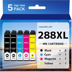 288XL Ink Cartridges 5 Pack Remanufactured for Epson 288XL Ink Cartridges Combo Pack T288 XL T288XL 288 for XP-340 XP-430 XP-434 XP-440 XP-446 XP-330 Printer