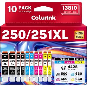 250 251 Printer Ink Cartridges Replacement for Canon MX922 Ink Combo, PGI-250XL CLI-251XL PGI 250XL 251XL XL Smart Ink for Color Printers Pixma IP8720 IX6820 MX920 MG5520 MG7520 MG6620 (10 Packs)