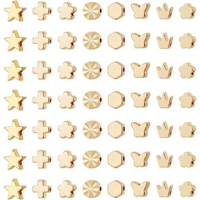 PH PandaHall 14K Gold Beads Spacers, 80pcs Flower Spacer Beads Metal Star Crown Cross Charm Long-Lasting Loose Beads for Necklace Bracelet Earring Wedding Valentine Mother's Day Thanksgiving 8 Styles