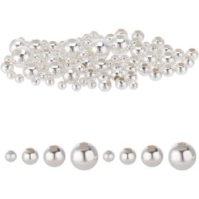 95pcs 925 Sterling Silver Beads Jewelry Making 4 Sizes Smooth Round Beads Seamless Ball Spacer S925 Silver Loose Round Beads for DIY Necklace Bracelet Ring Earring Crafts Accessories