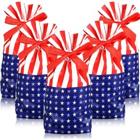 Ctosree 40 Pieces American Flag Gift Bags 4th of July Treat Bags Independence Day Candy Bags Cookies Bags Plastic Drawstring Gift Bags for American Patriotic Party Decor Memorial Day Party Supplies