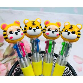 12Pcs Tiger Multicolor Pen in One 4-in-1 Cute Pens for Kids Bulk Fun Pens Mini Assorted Ink Kawaii Ballpoint Pens for Kids Birthday Gift Student Present School Supplies Party favors