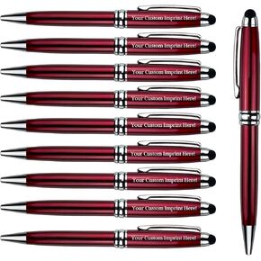 Ancolo Personalized retractable pens with Stylus tip stylish pens - Engraved with Your Name or Message, Phone Number Black ink Gift for Bank, Office, Hotel Lobbies 10 Pens/Box