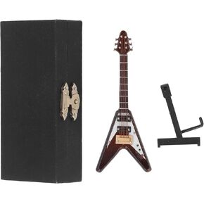 Electric Guitar Model,Wooden Miniature Electric Guitar Mini Musical Instrument with Stand Dollhouse Model Home Decoration 3.9In Toy