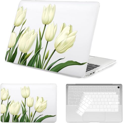 Seorsok متوافق مع MacBook Air 13 Inch Case 2022 2021 2020-2018 إطلاق A1932 A2179 M1 A2337 ، حالة بلاستيكية زهرة زهرة زهرة زهرة بيضاء أنيقة مع غطاء مفتاح شفاف ، واضحة بلورية واضحة in Kuwait