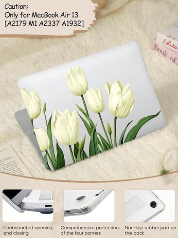 Seorsok متوافق مع MacBook Air 13 Inch Case 2022 2021 2020-2018 إطلاق A1932 A2179 M1 A2337 ، حالة بلاستيكية زهرة زهرة زهرة زهرة بيضاء أنيقة مع غطاء مفتاح شفاف ، واضحة بلورية واضحة in Kuwait