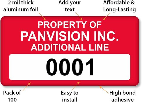 Custom Asset Labels with Sequential Numbering | 0.75" x 1.5" 100% Aluminum Foil Tags with High-Bond Acrylic Adhesive, Pack of 100, Made in USA in Saudi Arabia