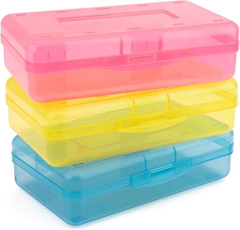 علبة قلم رصاص من 3 ، بلاستيك كبير بلاستيك صفراء صفراء صفراء اللون الأزرق الشفافة مع اللوازم اللوازم القلم القلم المذهلة قلم. in Kuwait