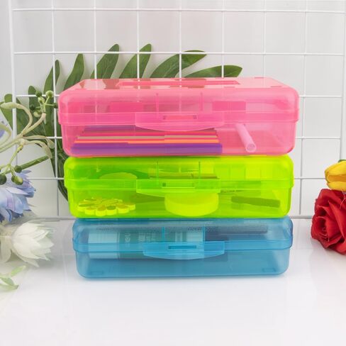 علبة قلم رصاص من 3 ، بلاستيك كبير بلاستيك صفراء صفراء صفراء اللون الأزرق الشفافة مع اللوازم اللوازم القلم القلم المذهلة قلم. in Kuwait