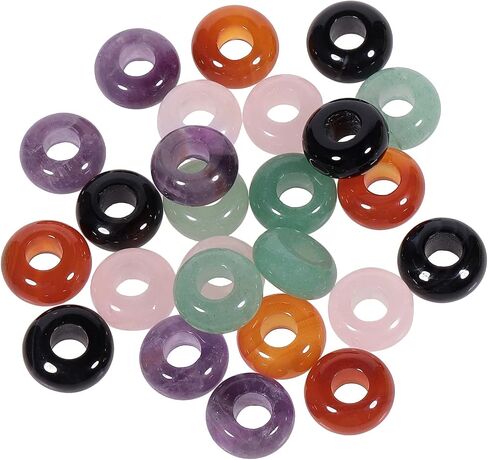 SUNYIK Assorted Crystal Stones Large Hole (6mm) Rondelle European Beads Fits Bracelet, Pack of 25, Amethyst/Rose Quartz/Green Aventurine/Carnelian/Black Agate in Saudi Arabia