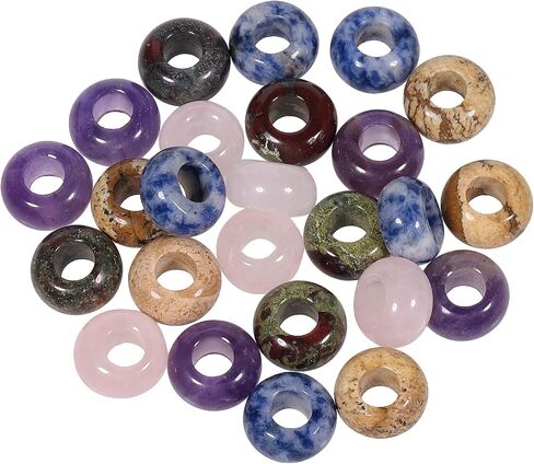 SUNYIK Assorted Crystal Stones Large Hole (6mm) Rondelle European Beads Fits Bracelet, Pack of 25, Amethyst/Rose Quartz/Green Aventurine/Carnelian/Black Agate in Saudi Arabia