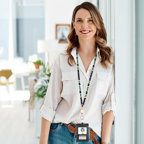 Yiflin Natural Stone Crystal Lanyard with ID Badges for Keys, Retractable Teacher Neck Strap with PU Card Holder, Handicrafts for Women (Light Amethyst) in Kuwait